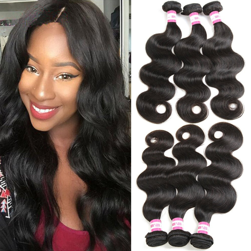 Unisex Black Brazilian Virgin Body Wave Hair Weave 3 Bundles 24 Inch Natural Double Weft Human Hair