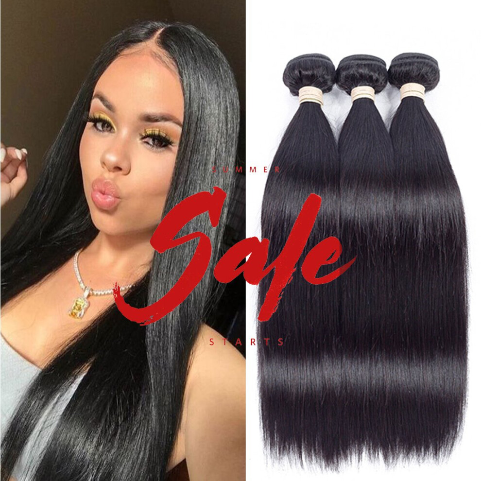 Unisex Black Brazilian Straight Hair Bundles 3 Pack 20 Inch 100% Virgin Human Hair Weft Natural 300G