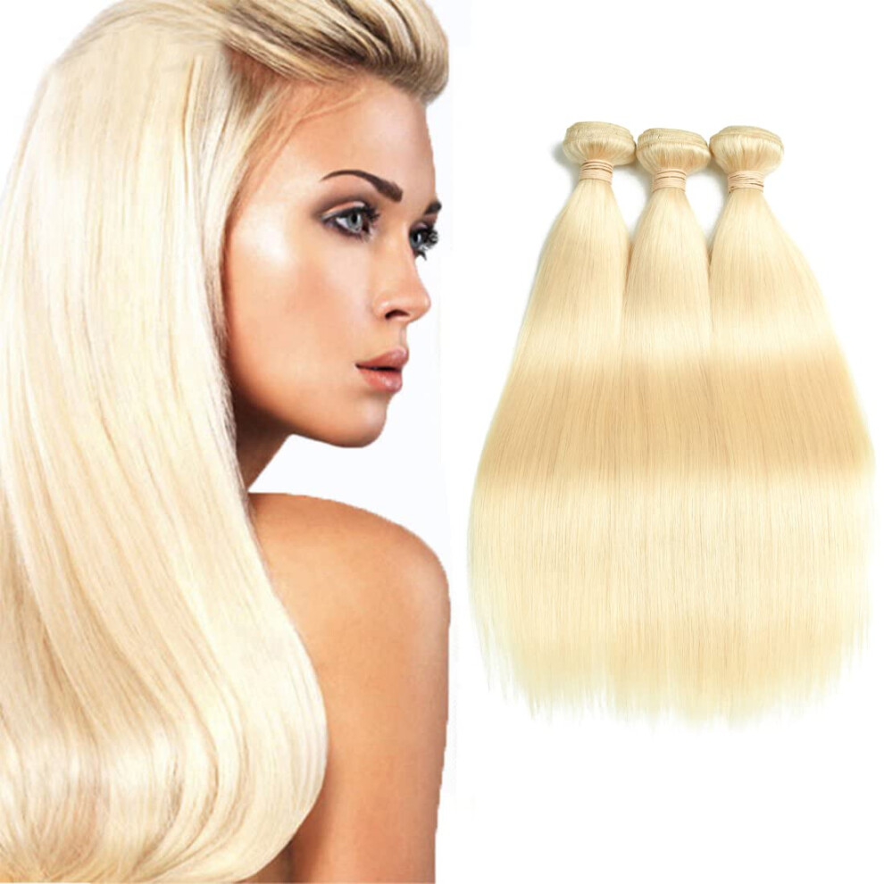 Unisex Brazilian Straight 613 Blonde Human Hair Bundles 3Pcs Fuller Double Weft Tangle Resistant