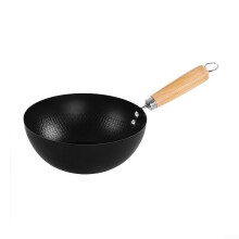 Non Stick Frying Pan with Wooden Handle 18cm Cast Iron Wok for All Stoves Quick Heat Distribution