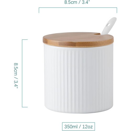 Ceramic Sugar Bowl with Lid and Spoon for Kitchen Coffee Tea, White Storage Jar Container 1