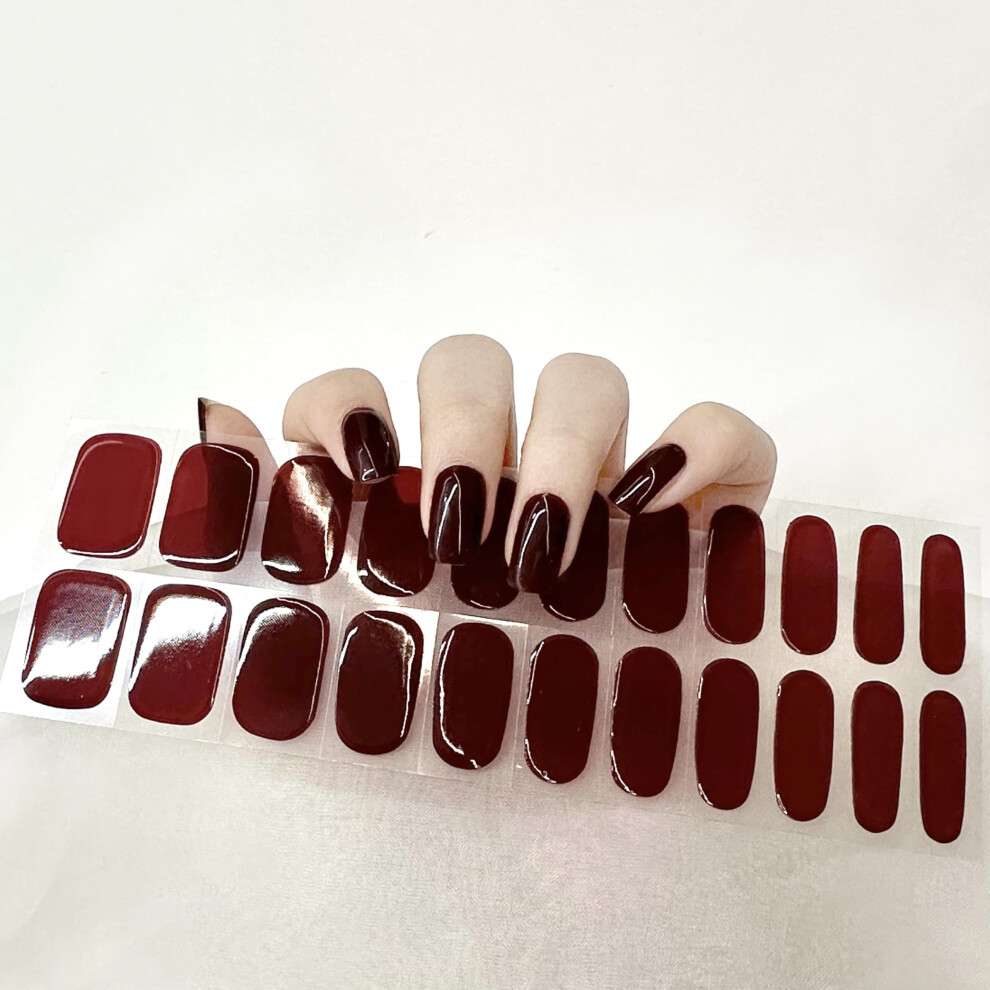 Red Semi Cu Gel Nail Strips Wine 22Pcs Salon Quality Uv Led Curing Easy Apply And Remove