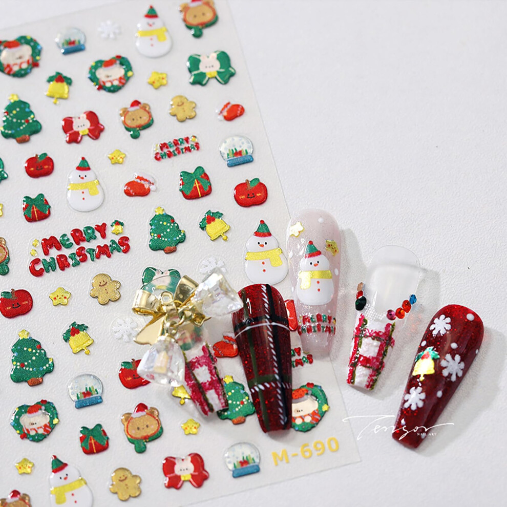 Christmas Nail Art Stickers 5D Embossed Santa Snowman SelfAdhesive Xmas Nail Decals for DIY