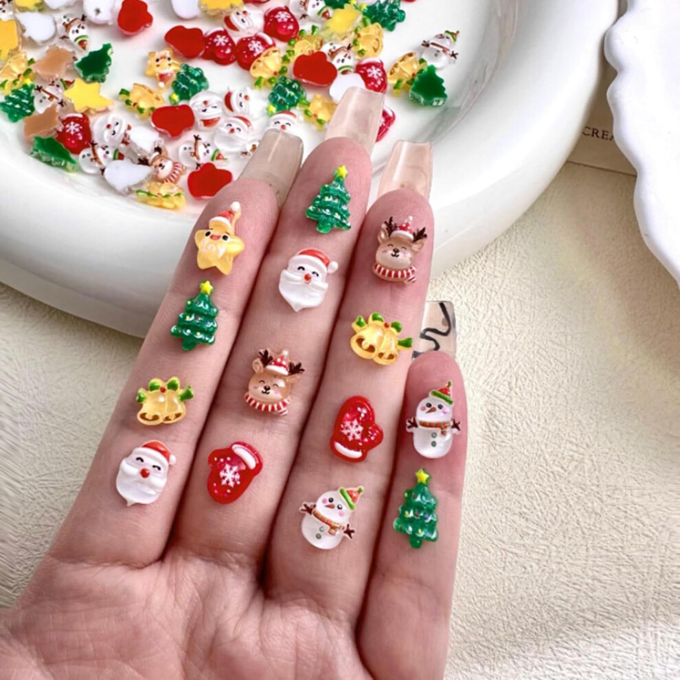 30Pcs Christmas Nail Charms Set 3D Resin Santa Snowman Xmas Tree Bell Festive Nail Art Decorations