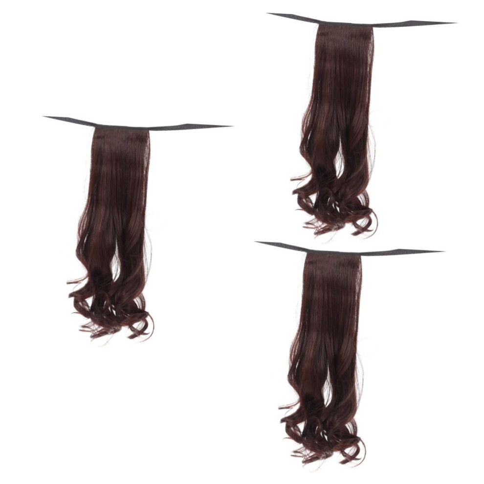 Curly Wig with Ponytail Hair Extension Dark Brown Wavy Synthetic HeatTolerant for Women