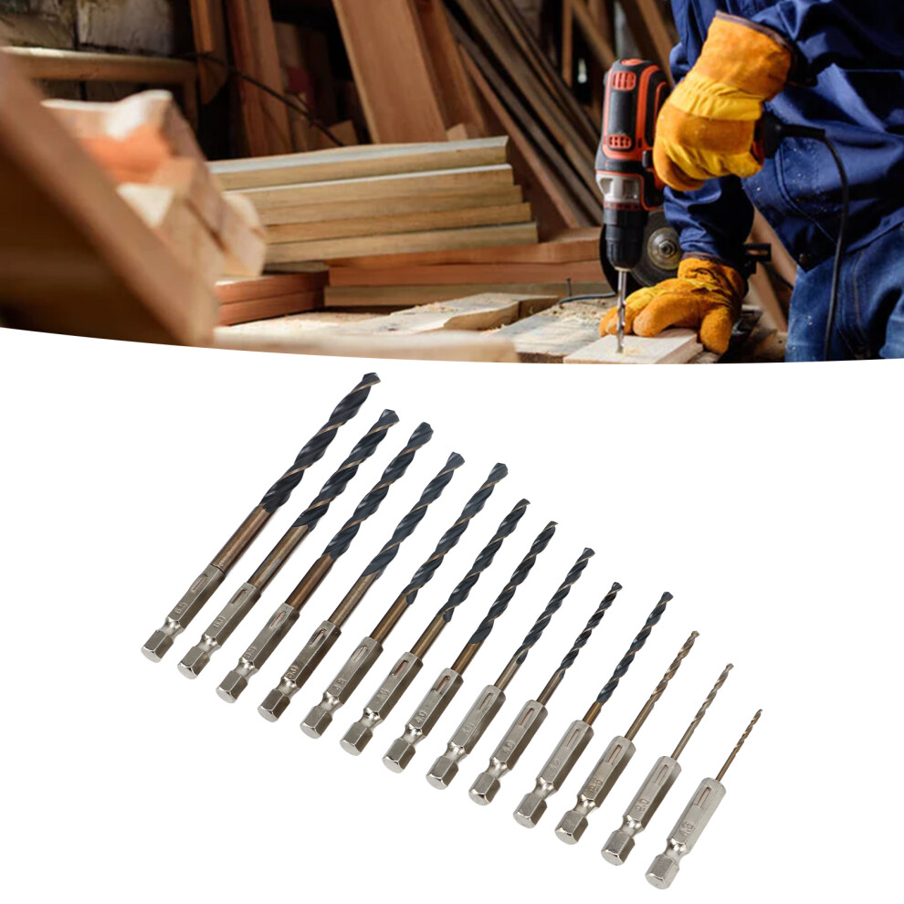 13Pcs Metal & Wood Twist Drill Set, 1/4In Hex Shank, 1.5Â6.5Mm 7891381570151