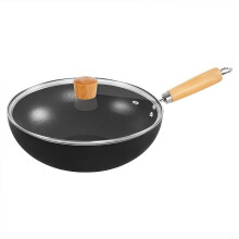 28cm Non Stick Frying Pan with Glass Lid, Flat Bottom Cast Iron Wok for All Stovetops Induction