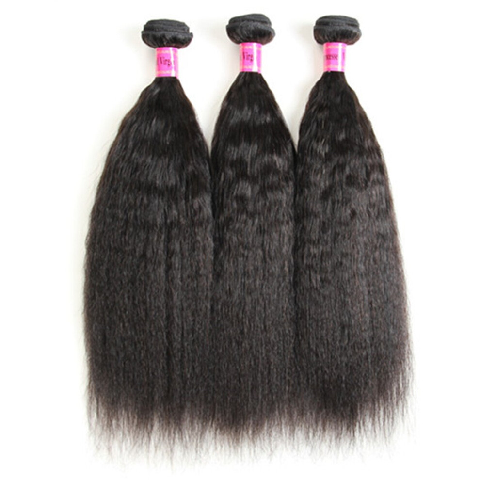 Unisex Brazilian Kinky Straight Human Hair Bundles 24 26 26 Inch Yaki Weave 1B Natural Color 3Pcs