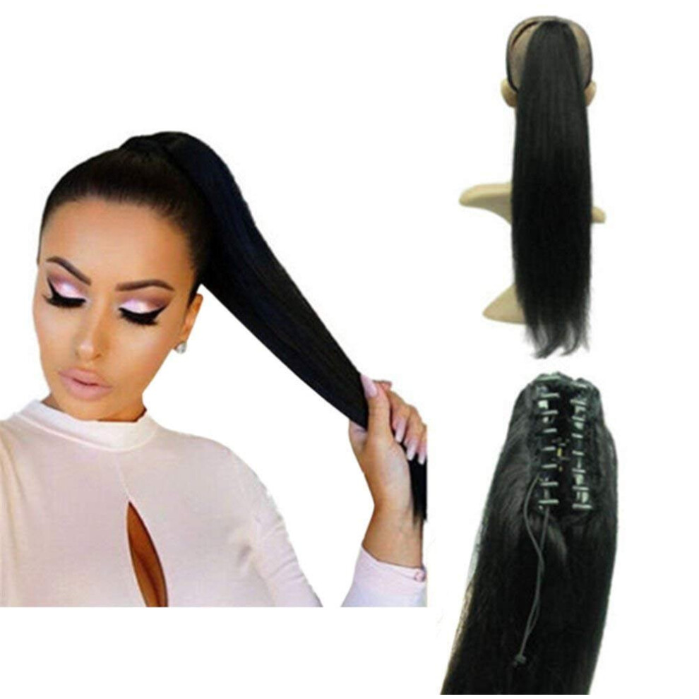 Unisex 613 Bleach Blonde Human Hair Ponytail Extension 18 Inch Silky Straight Remy Easy Clipon