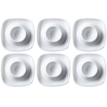 Set of 6 Ceramic Egg Cups with Square Tray, Round Grooves for Boiled Eggs, Microwave Dishwasher Safe