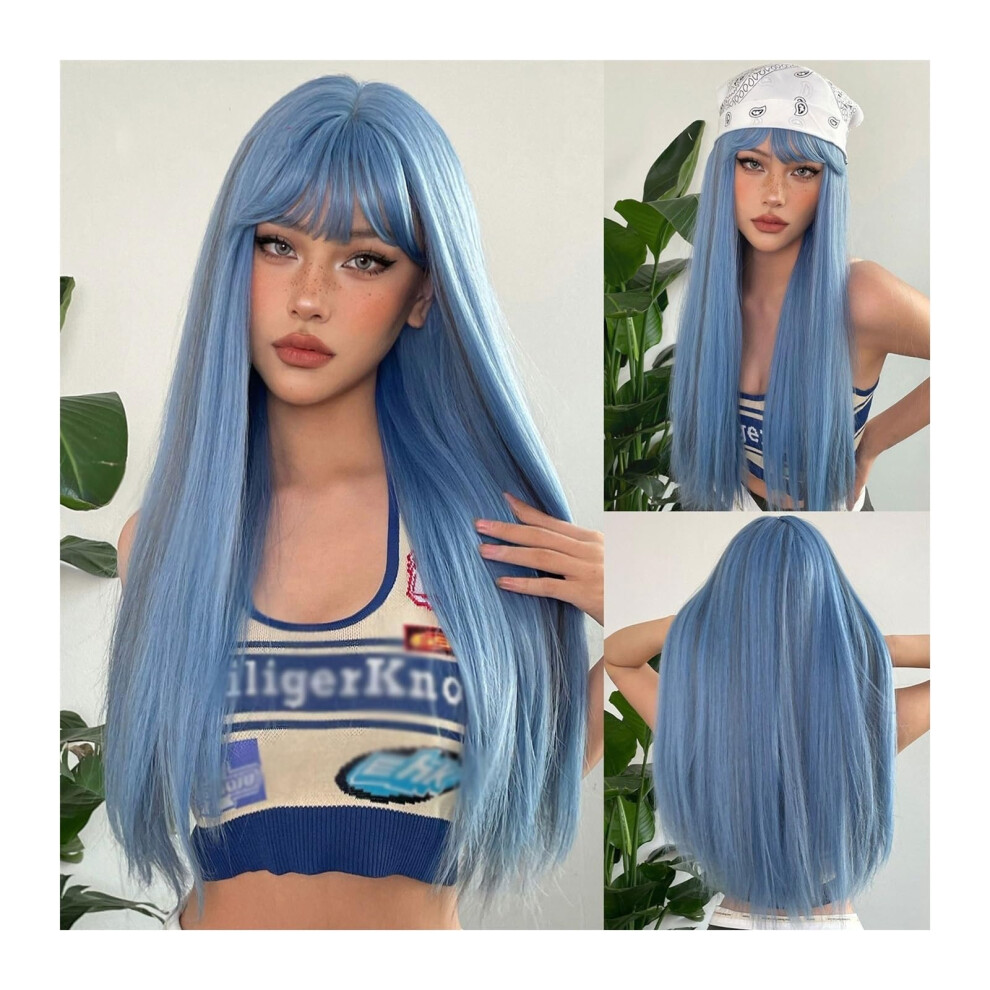 Long Straight Light Blonde Human Hair Wig for Women with Bangs, Natural Seamless Blend Adjustable Fit
