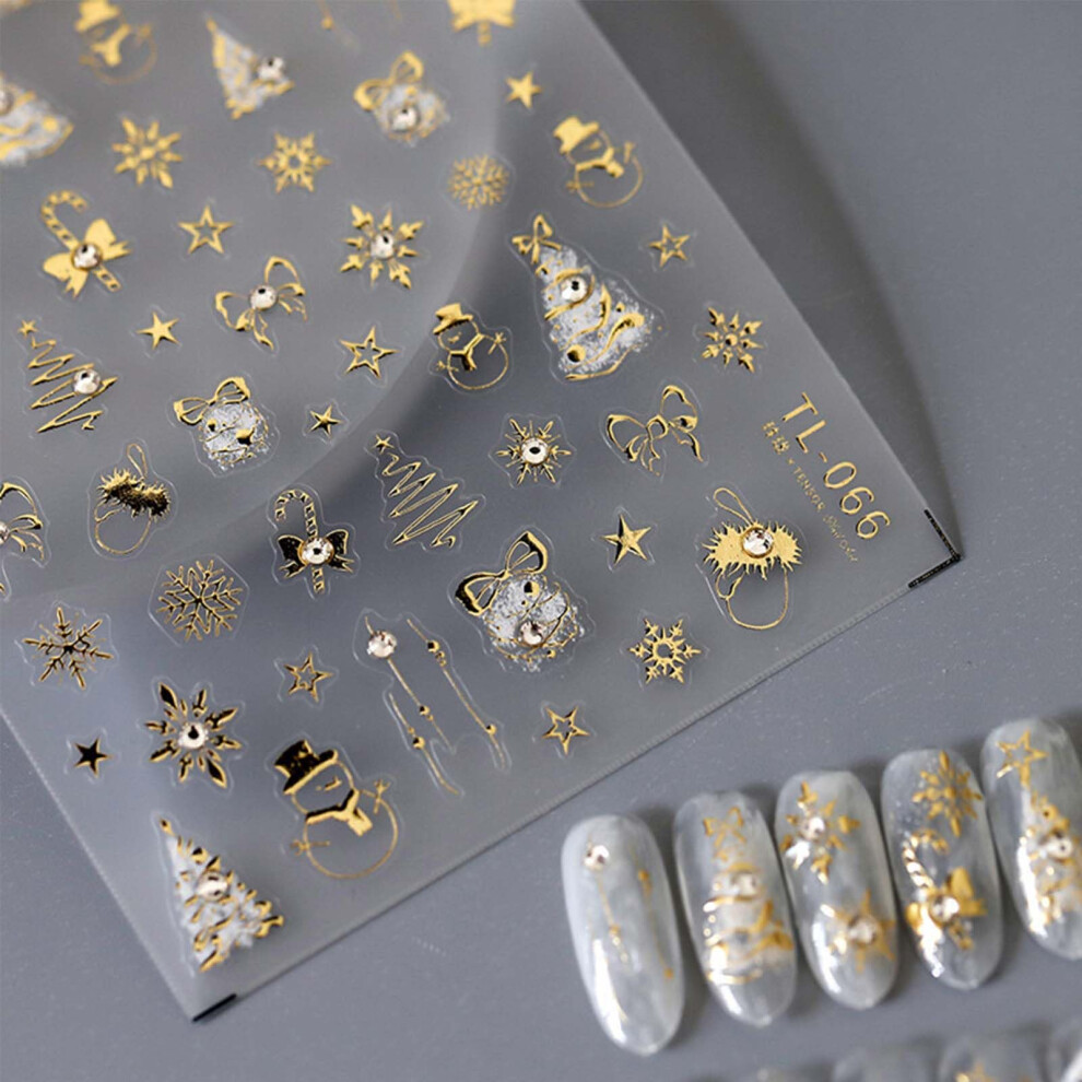 Gold Christmas Nail Art Stickers 3D Selfadhesive Snowflake And Tree Decals For Diy Festive Manicure