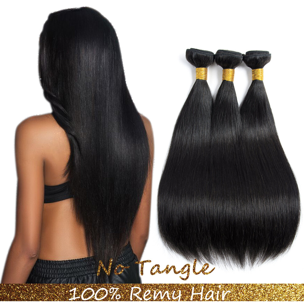 Unisex Black Malaysian Remy Human Hair Extensions Straight 9A Grade Bundles 12 Inch Double Weft