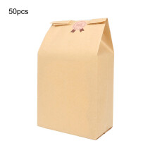 Sacos de papel kraft ecológicos, embalagens reutilizáveis para doces e biscoitos, 50 unidades de sacos quadrados com fundo plano e janela frontal