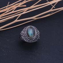 Anello in argento sterling 925 con pietra preziosa labradorite naturale, realizzato a mano, misura 6.75.