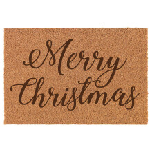 Merry Christmas Script Doormat Brown Natural Coir Rectangular Front Entry Non Slip Door Mat (16 in. x 24 in.)