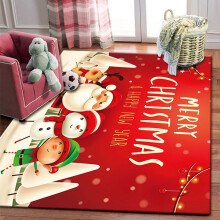 Tapete de Natal Alegre com Papai Noel e Alce, 60x90cm - Tapete antiderrapante para quarto, sala de estar e decoração de cozinha.