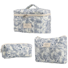 Dames make-up tasje met bloemenprint en gewatteerde details - A4-formaat reis toilettas voor dames en meisjes