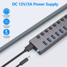 Splitter USB 3.0 a 11 porte, hub multi-interfaccia per la ricarica con interruttore