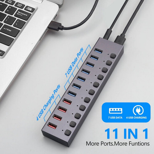 Διαχωριστής USB3.0, 11 θύρες φόρτισης, πολλαπλής διεπαφής HUB με διακόπτη 1