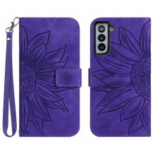 Carcasă compatibilă cu Samsung Galaxy S21, cu design floral în relief, cu sloturi pentru carduri, curea scurtă, flip portofel, husă de telefon