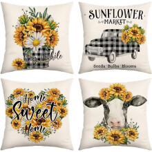 Påskörngott 18x18Set med 4, randiga kuddfodral med glad påskhare och ägg, semesterinredning för soffa, vardagsrum