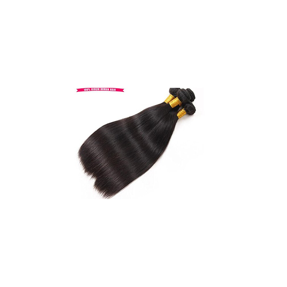 Unisex Brazilian Virgin Straight Human Hair Extensions 9A Remy Weave Bundles 14 16 18 Inch Natural Look