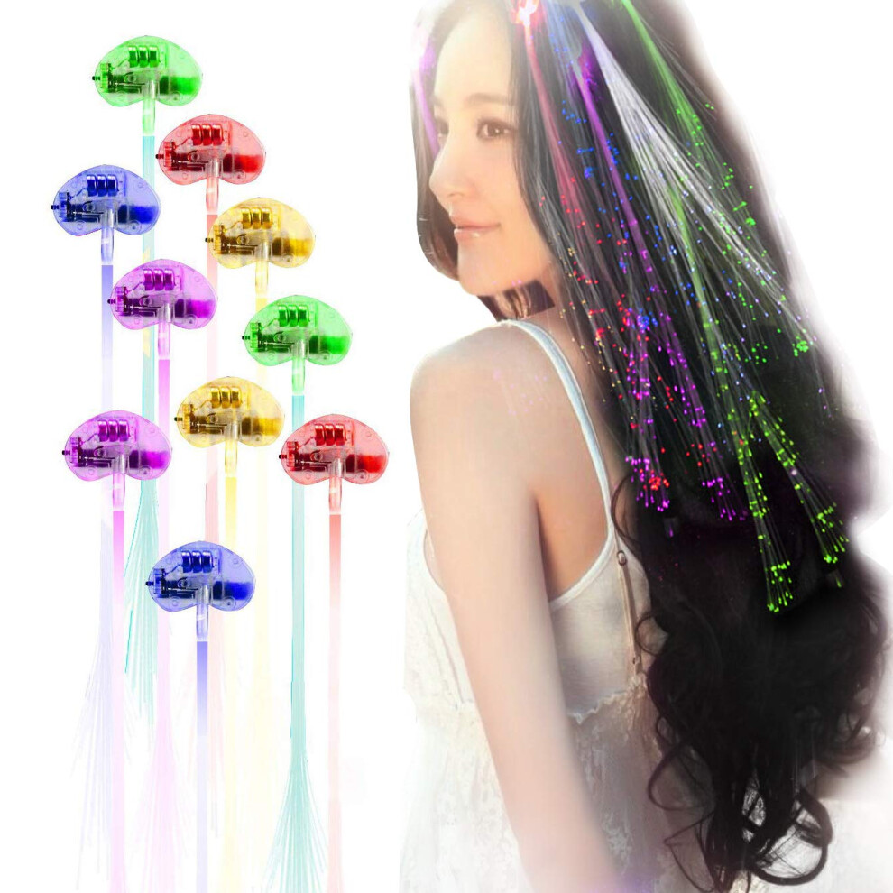 Unisex 20Pcs Multicolor Led Flashing Fiber Optic Hair Extensions Clips For Parties And Glow Braids
