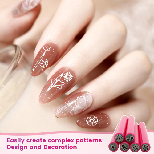 6pcs Nail Art Stamp Pen Set with Different Patterns, DIY Dotting Tools for Beginners, Precise Control 2