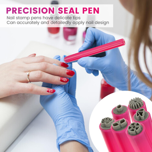 6pcs Nail Art Stamp Pen Set with Different Patterns, DIY Dotting Tools for Beginners, Precise Control 1