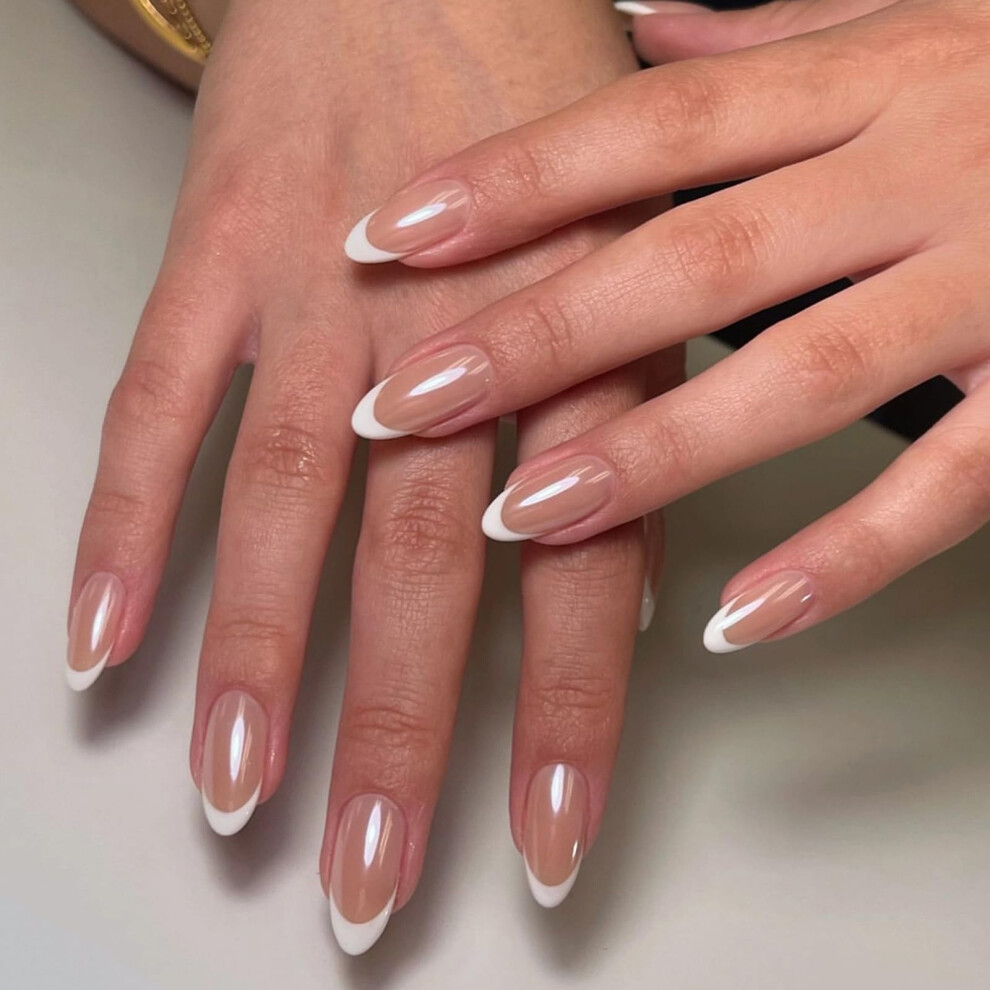 Chrome Glazed Almond Medium Press On Nails Set with Glue Kit, 24 Piece False Nails
