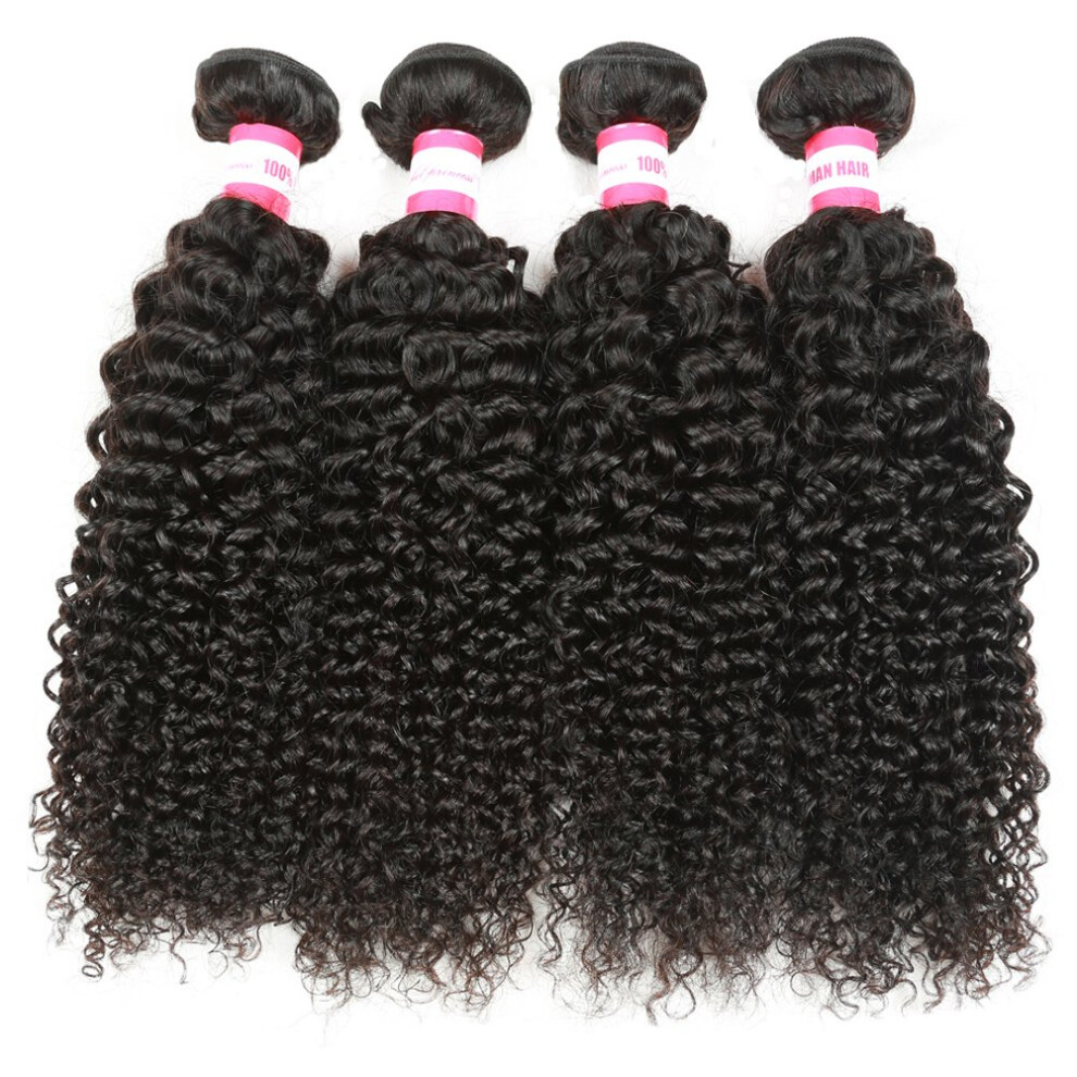 Unisex Black Malaysian Curly Hair Extensions 4 Bundles 7A Virgin Human Hair Weave Natural (10 12 14 16)