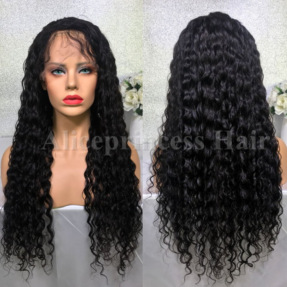 Unisex Black Curly Full Lace Human Hair Wig With Natural Hairline, Glueless Fit Virgin Brazilian For Women
