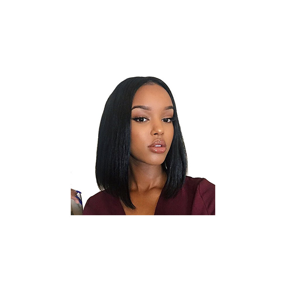 Lace Front Wig Brazilian Straight Bob 16 Inch Natural Black Human Hair 130 Density Virgin Remy