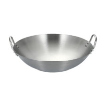 Stainless Steel Wok Pan with Two Handles, Flat Bottom Stir Fry Cookware for Gas and Electric, 24cm Diameter