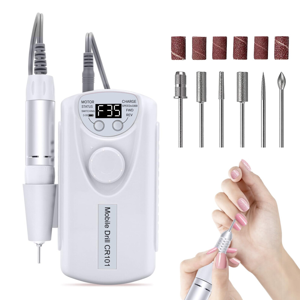 White Electric Nail Drill 35000 Rpm Rechargeable Cordless Efile For Acrylic Gel Nails Manicure Pedicure