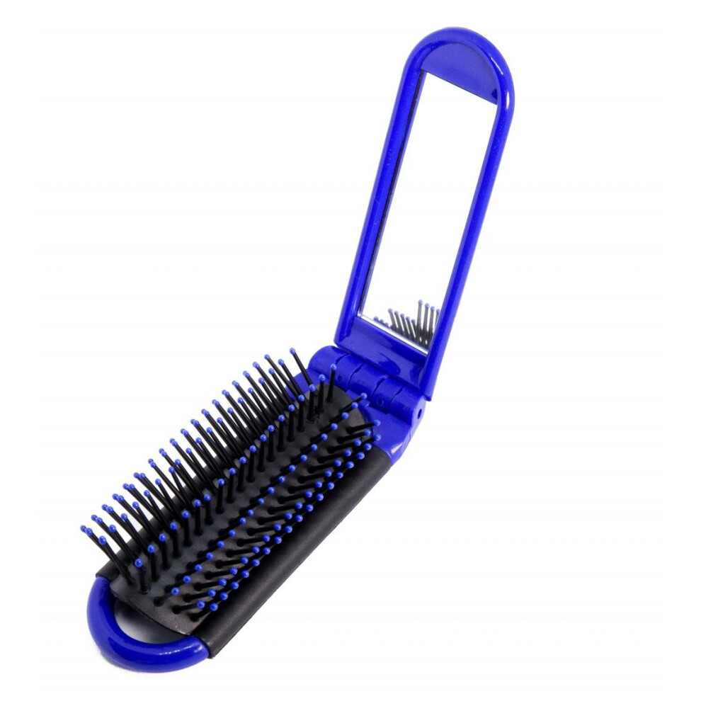 Folding Hair Brush with Mirror Compact Pocket Comb 2 in 1 Travel Friendly Gift Idea