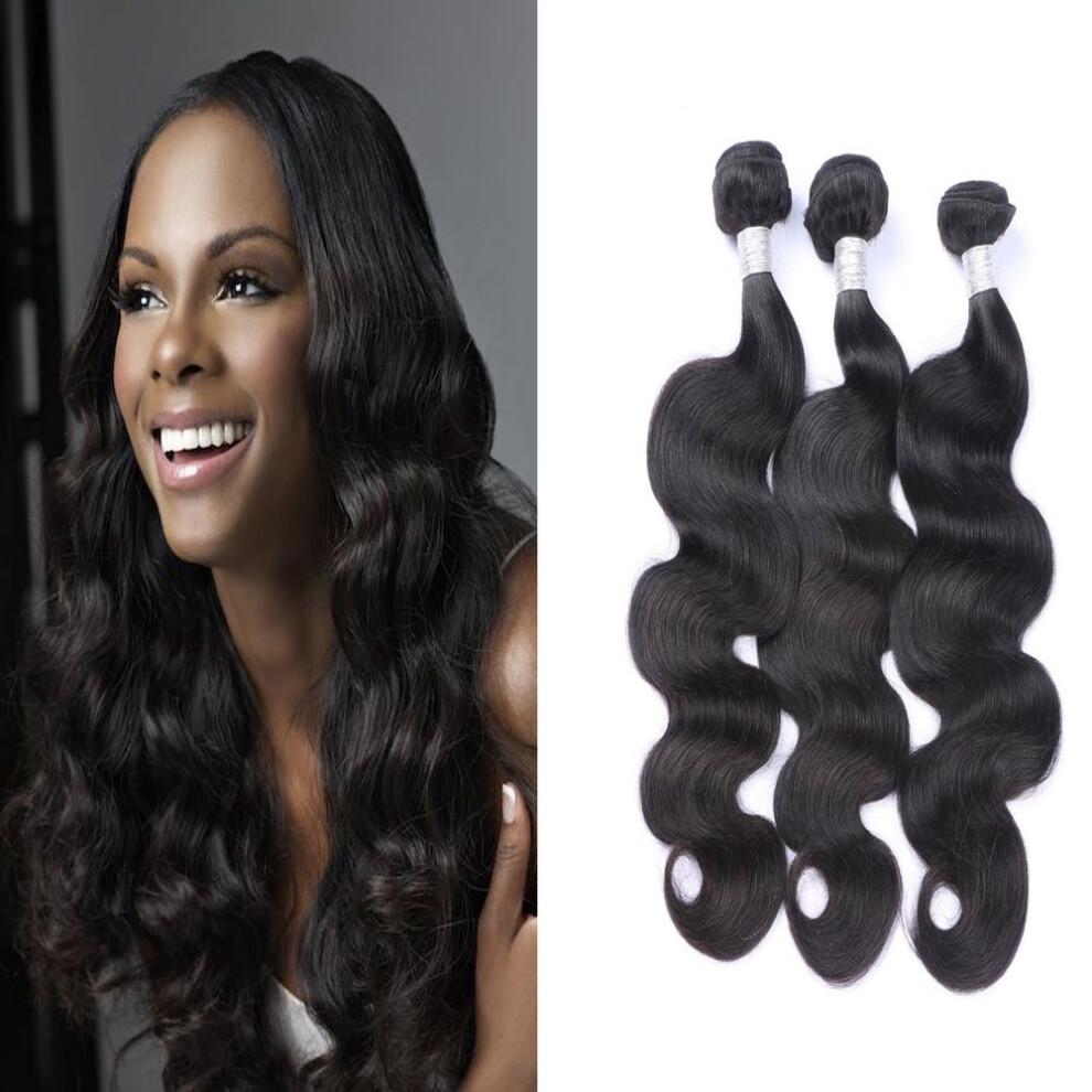 Unisex Brazilian Body Wave Virgin Remy Human Hair 3 Bundles Mixed Lengths 100% Natural Color #1B