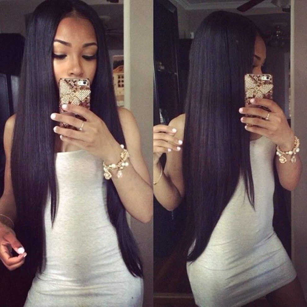 Unisex Black 360 Lace Frontal Wig Pre Plucked Brazilian Virgin Human Hair Straight 150% Density 14Inch For Women