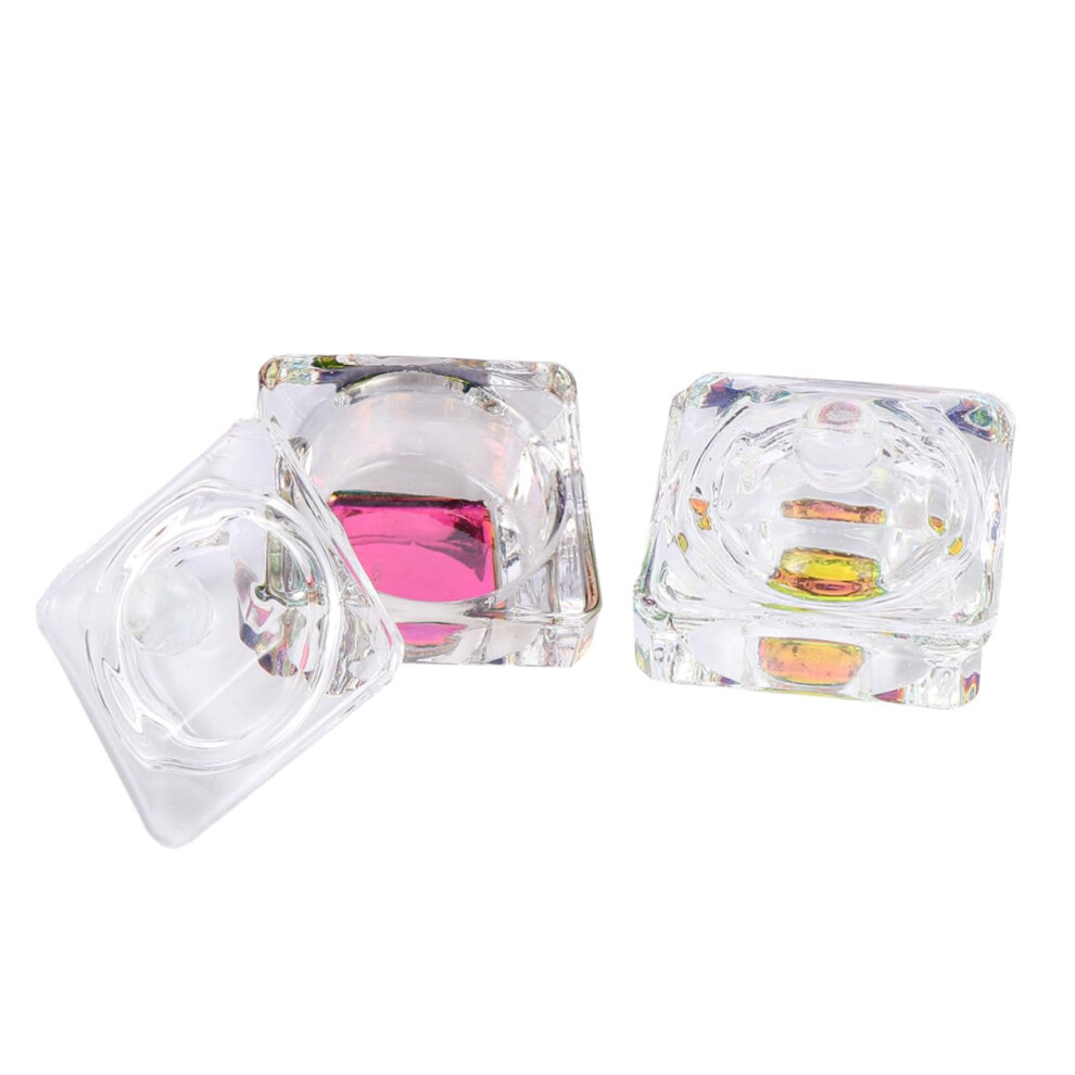 Nail Art Glass Dish Set of 2 Crystal Dappen Cups with Lid Prevent Liquid Evaporation Clear Design