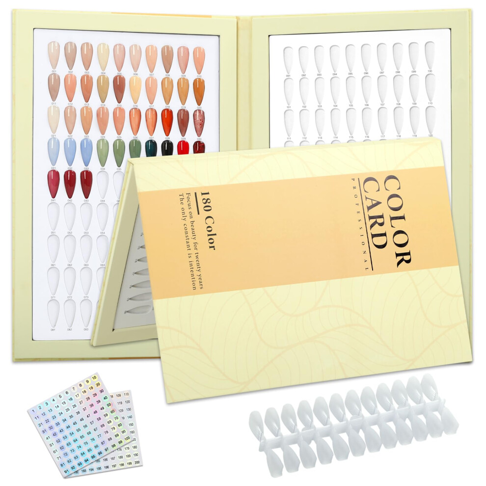 Yellow 180 Slot Nail Color Display Book With 240 Tips And Number Labels, Professional Nail Swatch Organizer