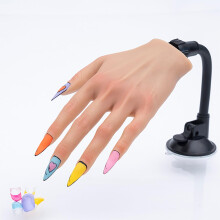 Nail Practice Hand Realistic Silicone Left Hand Mannequin with Adjustable Clamp for Nail Art Training