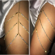 Yubnlvae Körperkette, 1 Stück, glänzender Strass-Körperschmuck für Damen, Bein- und Oberschenkelkette, Gold
