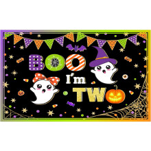 Fundal de petrecere de Halloween Happy2nd Birthday pentru băieți și fete, copii, Halloween, Little Boo, sunt doi, temă de ziua de naștere