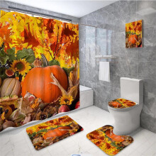Halloween-kuvioinen kylpyhuoneen neliosainen setti, vedenpitävä suihkuverho, liukumaton matto