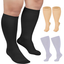 Compressiekousen maat 3Plus 20-30 mmHg voor dames en heren, extra brede kousen tot aan de kuit voor een betere doorbloeding en tegen zwellingen