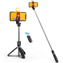 Selfie-Stick mit Aufhelllicht, ausziehbarer Selfie-Stick mit kabelloser Fernbedienung und 100-cm-Stativ, tragbar, leicht.