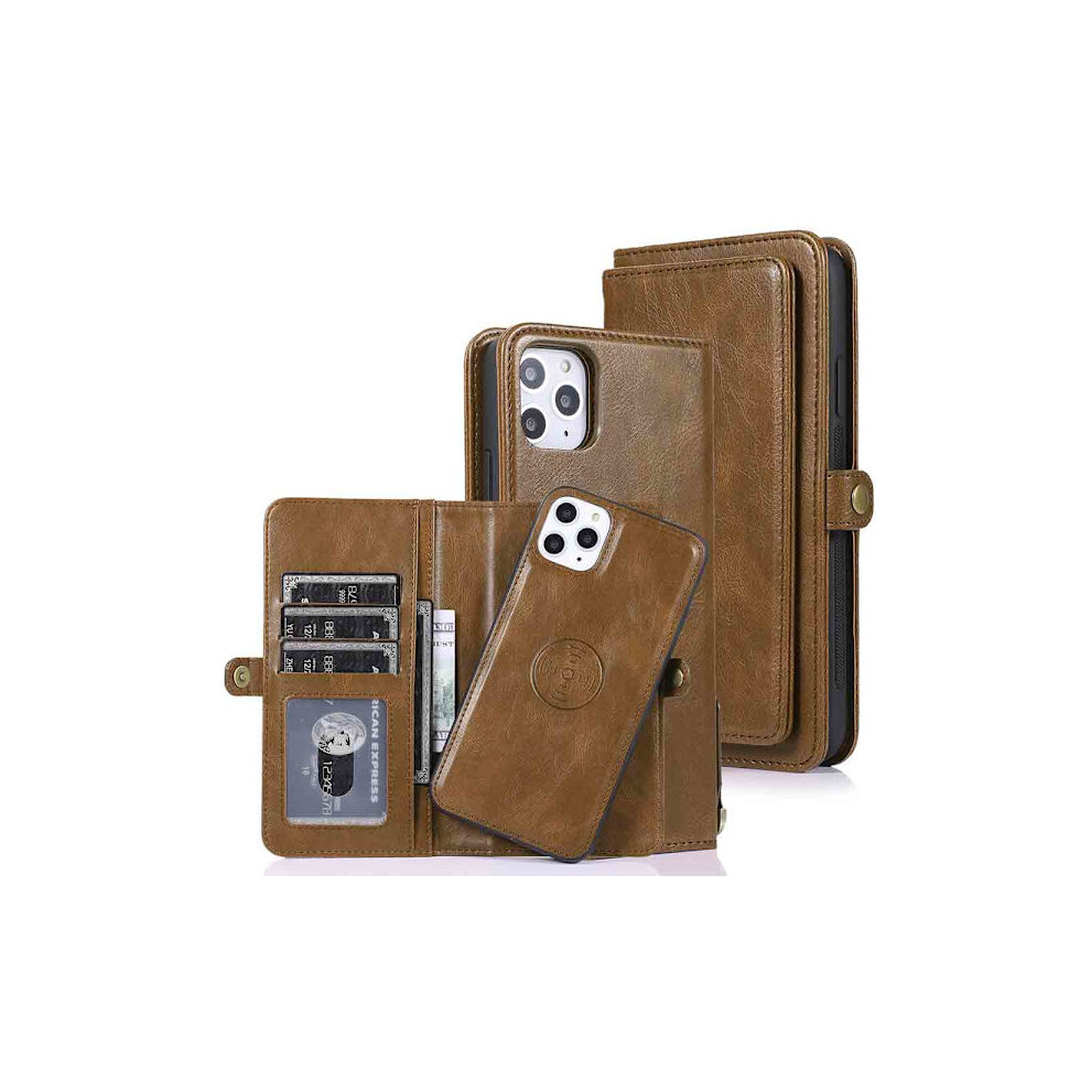 Stylish Double Wallet Case - Compatible With Iphone 11 Pro Brown 9164030706491
