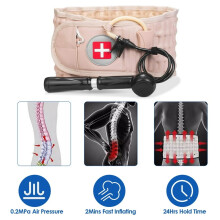 QUTETN Decompression Back Belt Lumbar Support Air Traction Belt with Hand Pump Extension Pad for Men Women Pain Relief Fit for All Waist Beige