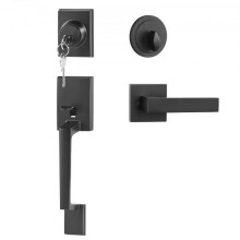 Front Door Handle & Deadbolt Set, Matte Black Square Lever, Single Cylinder, Reversible for Left/Right Handed Doors
